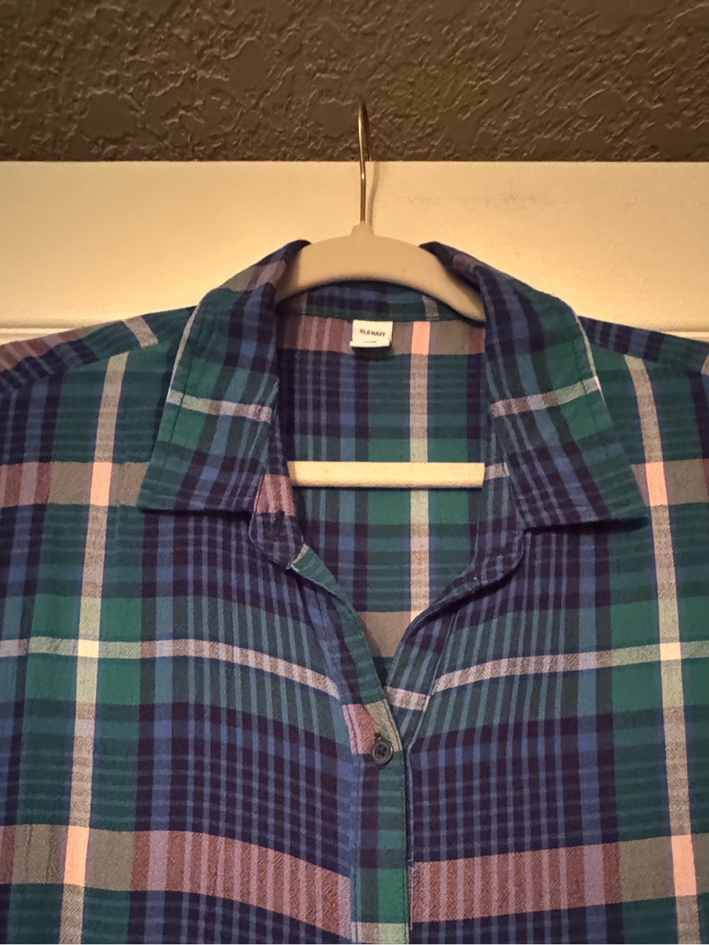 Old Navy Sz XL Blue, Green & Pink Plaid Button-Up Dress or Duster - Picture 3 of 8
